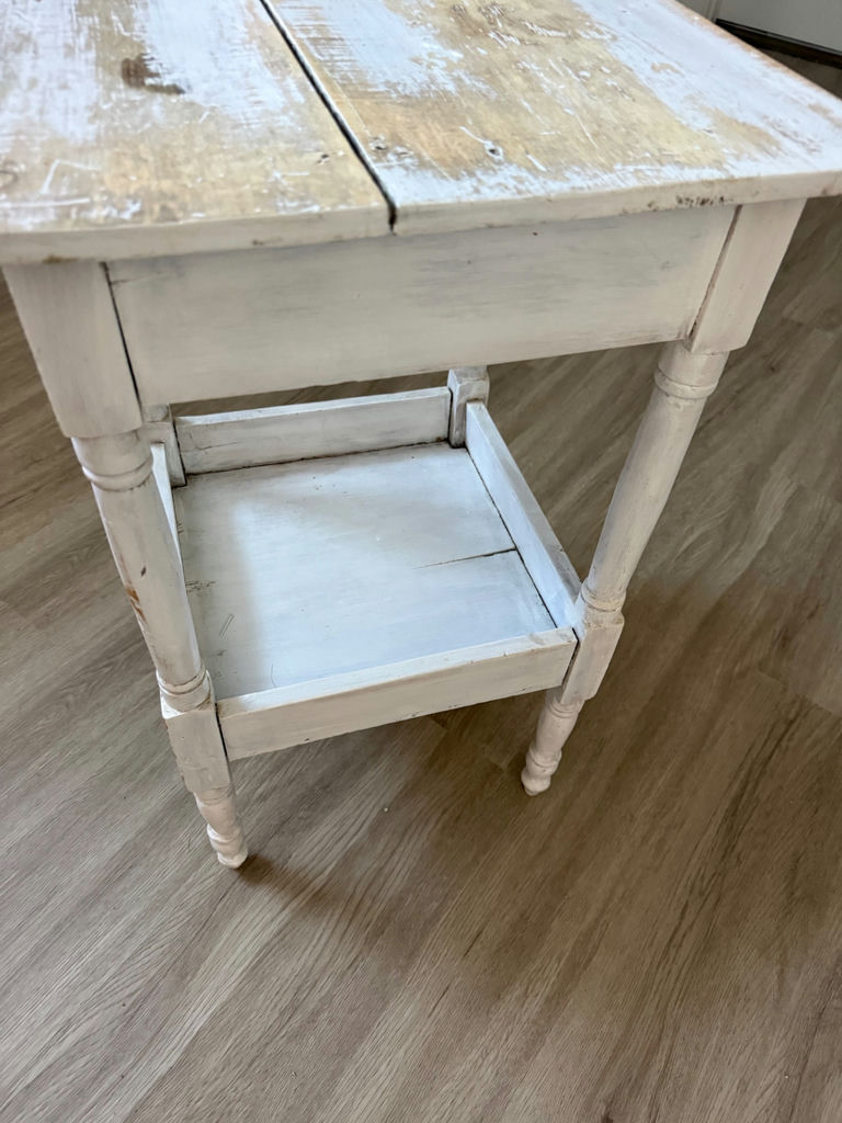 Distressed white nautical end table with drawer and lower shelf - image 3 of 5
