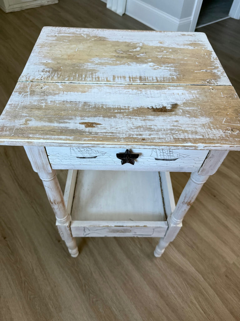 Distressed white nautical end table with drawer and lower shelf - image 1 of 5