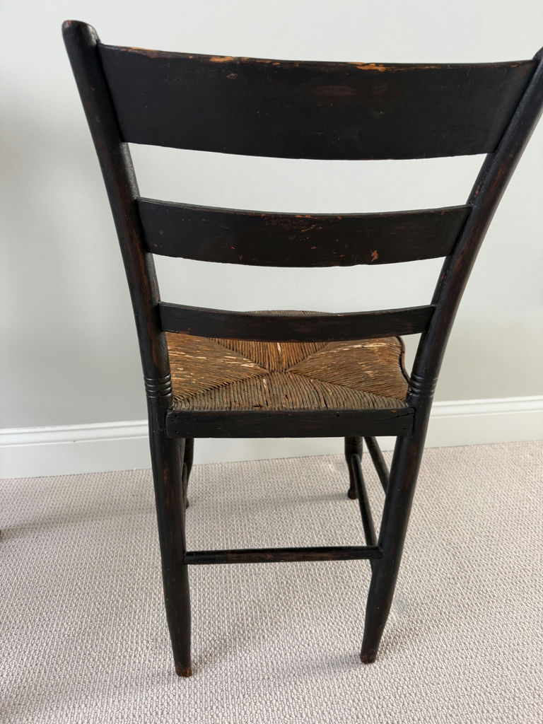 Black painted chair with woven rush seat and decorative back - image 2 of 3