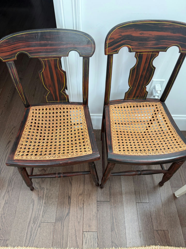 Pair of vintage caned-seat wooden chairs - image 1 of 4