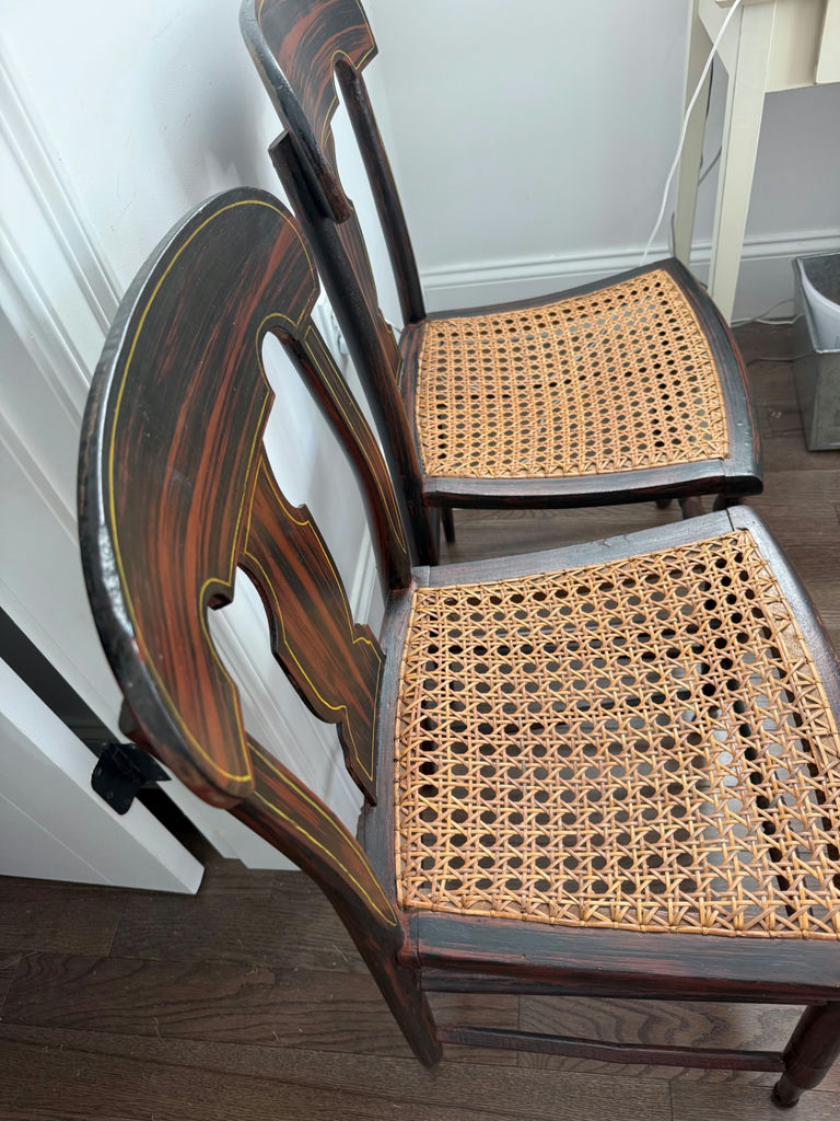 Pair of vintage caned-seat wooden chairs - image 2 of 4