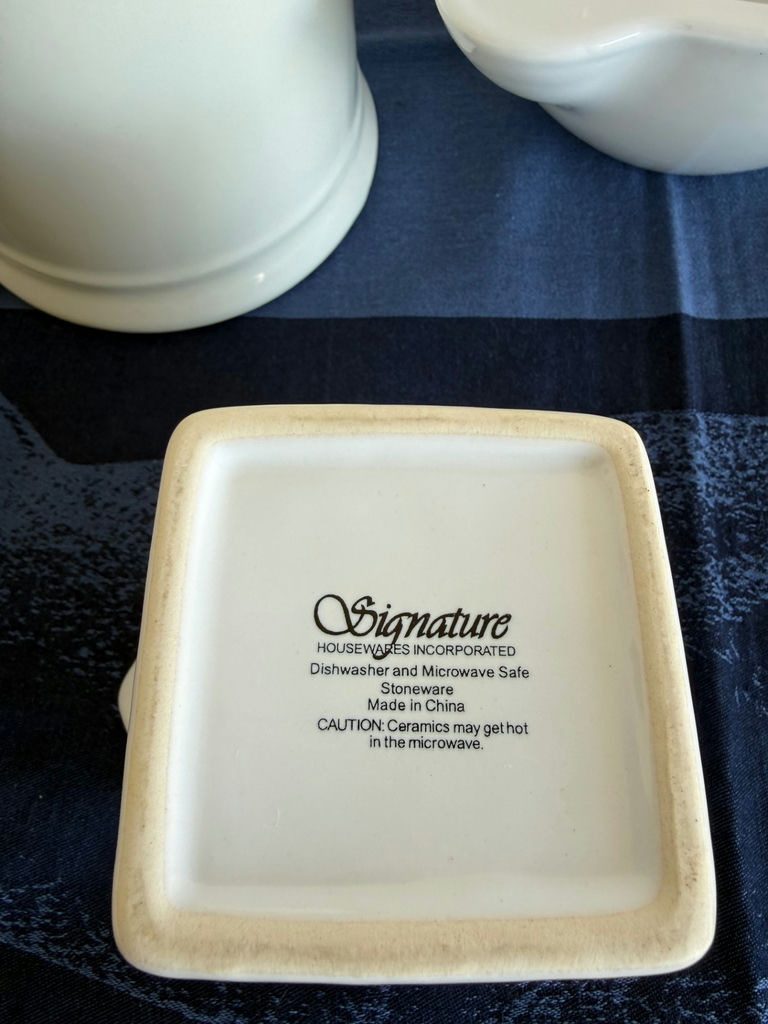 White ceramic kitchenware set: pitcher, creamer, bowl  - image 2 of 4