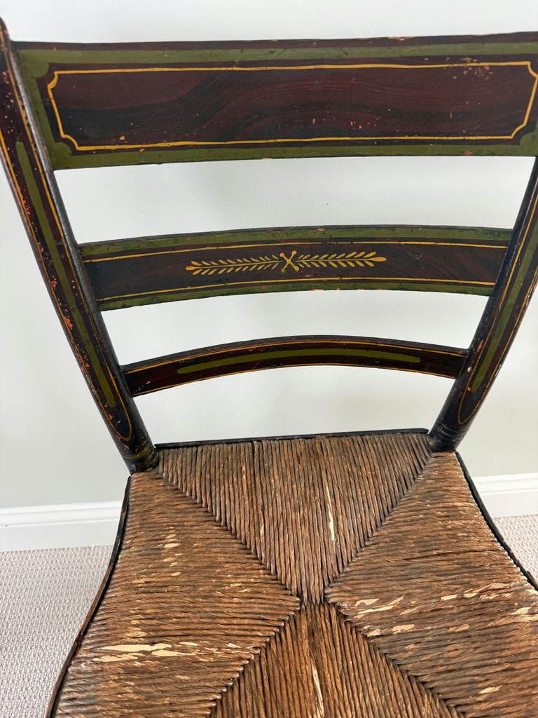 Black painted chair with woven rush seat and decorative back - image 3 of 3