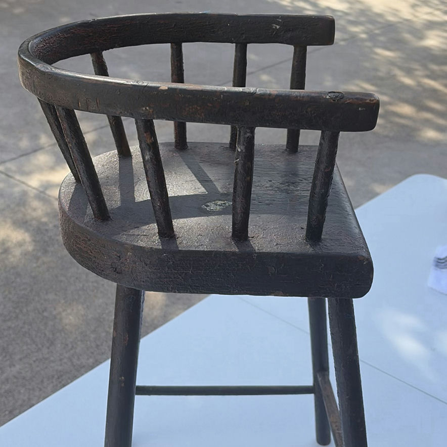Dark wooden bar-height stool with curved back - image 5 of 7