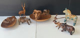Set of carved wooden animal figurines and decorative horse - thumbnail 1 of 8