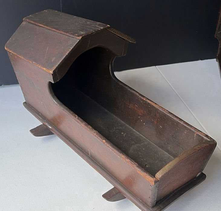 Antique carved wooden doll bed with doll and cradle piece - image 2 of 7