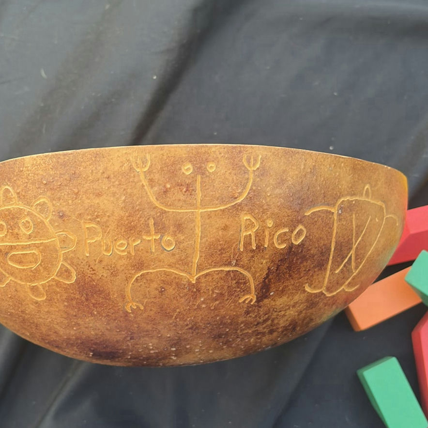 Colorful wooden blocks and a decorative carved gourd bowl - image 4 of 5
