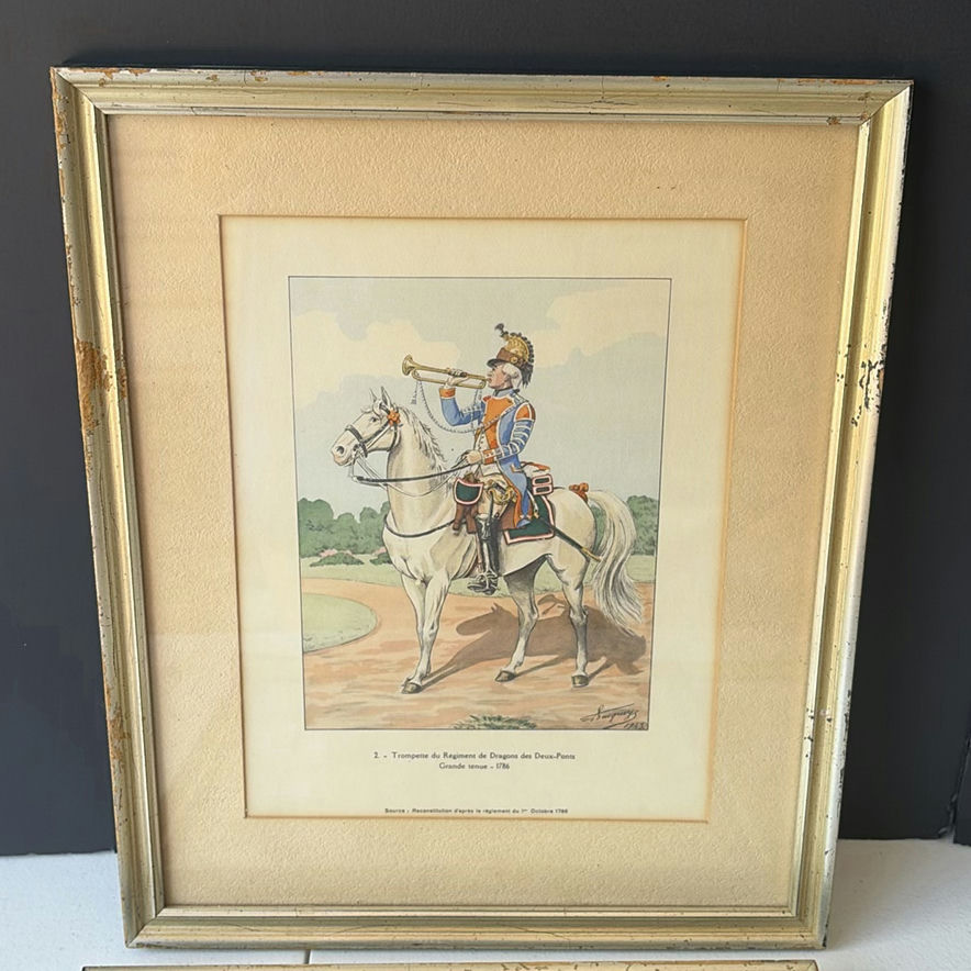 Two framed vintage French cavalry trumpeter prints - image 3 of 5