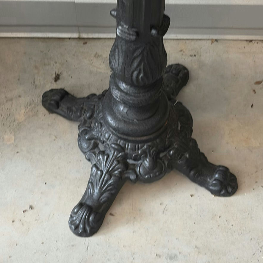 Ornate cast-iron pedestal table with wooden top - image 3 of 7
