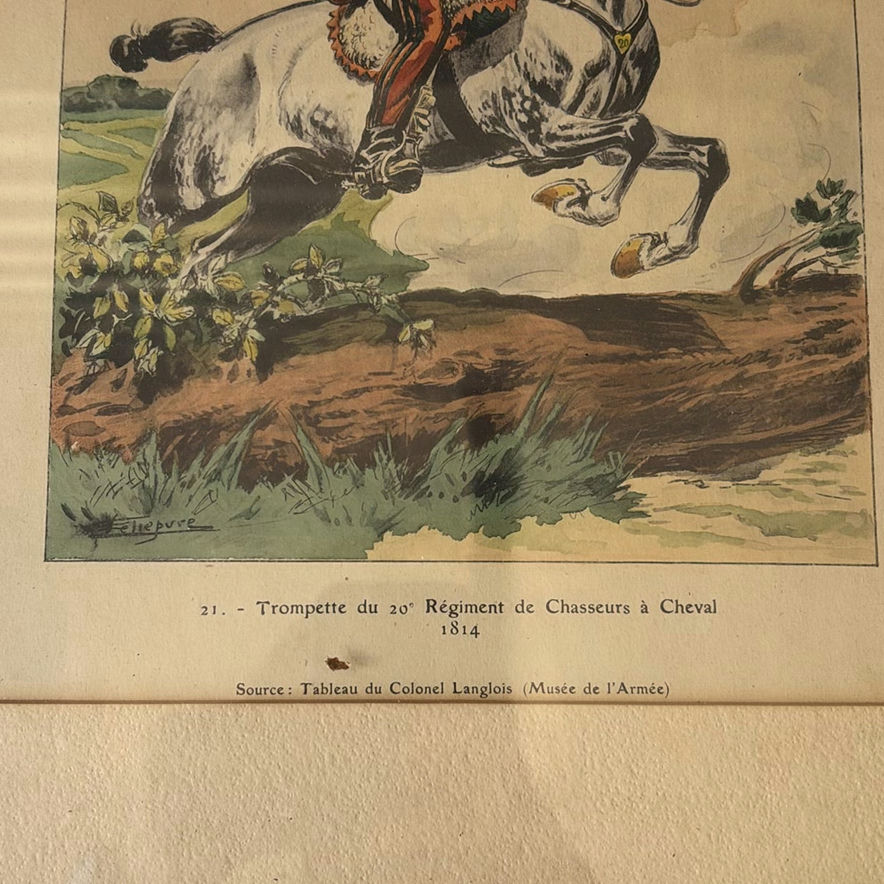 Two framed vintage French cavalry trumpeter prints - image 4 of 5