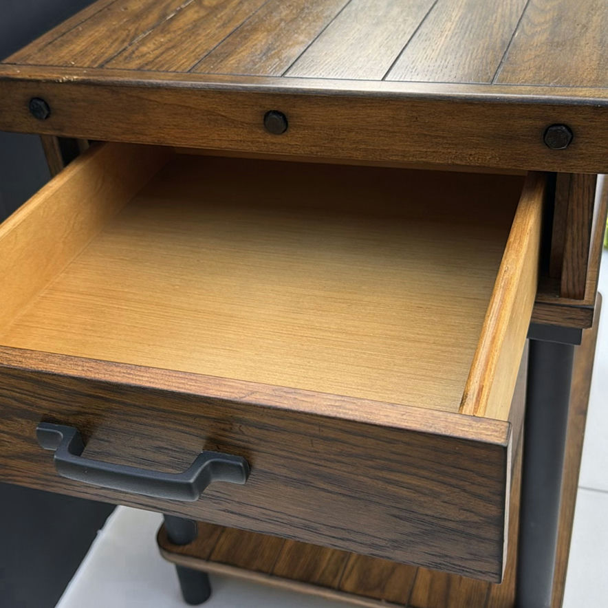 Wooden end table with upper storage box, drawer, and lower shelf - image 8 of 8
