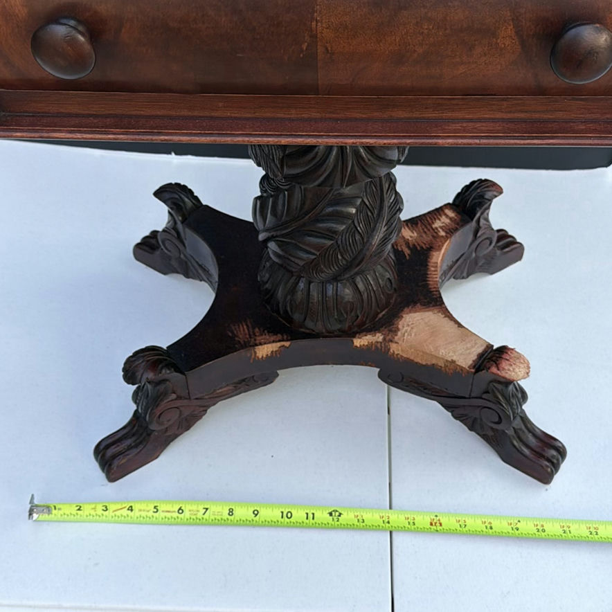 Antique wooden side table with two-drawer cabinet on carved pedestal base - image 2 of 10