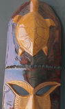Vertical carved wooden mask sculpture with turtle motif - thumbnail 3 of 5