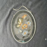 Two crystal champagne flutes and an oval enamel floral butterfly hanging ornament - thumbnail 2 of 4