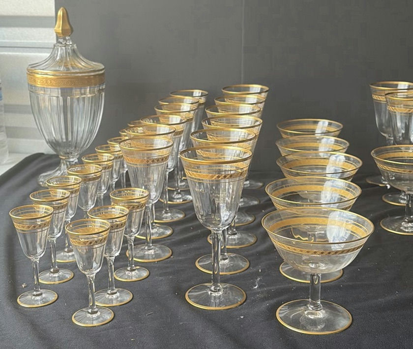 Gold-rimmed glassware set with punch bowl and stemware - image 4 of 5