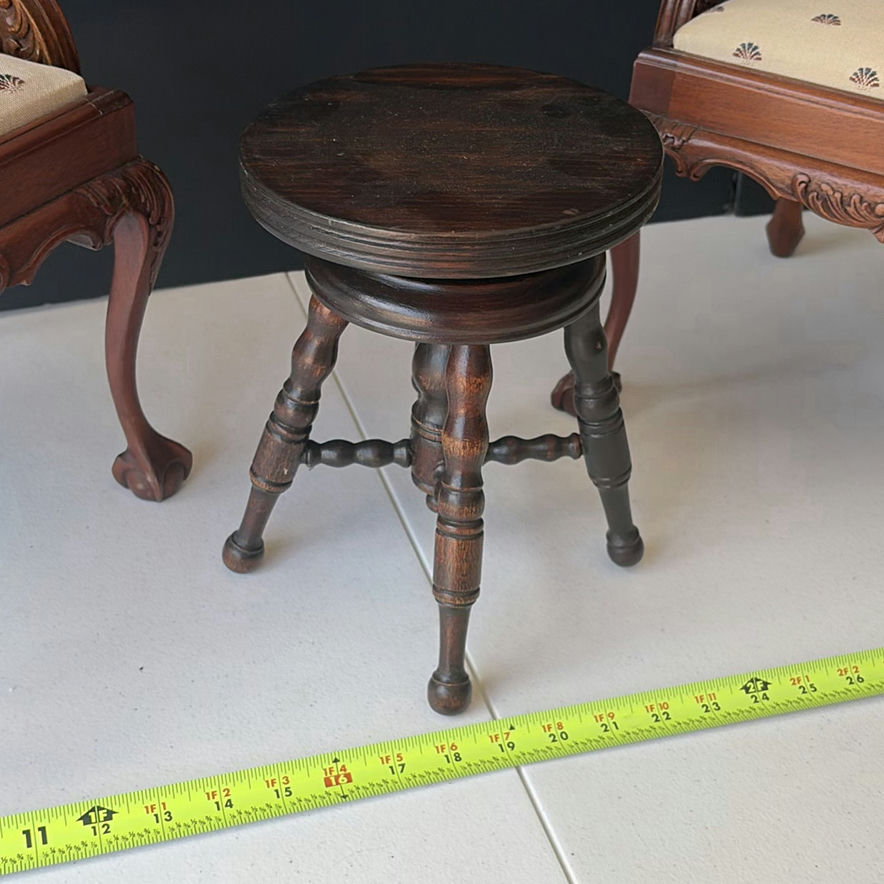 Two carved wooden doll chairs with a round side table - image 4 of 7