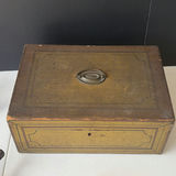 Antique collection: jewelry pouch, ornate metal pieces, glass cruet set, and wooden boxes - thumbnail 7 of 8