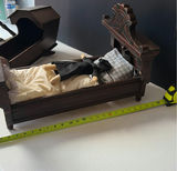 Antique carved wooden doll bed with doll and cradle piece - thumbnail 6 of 7