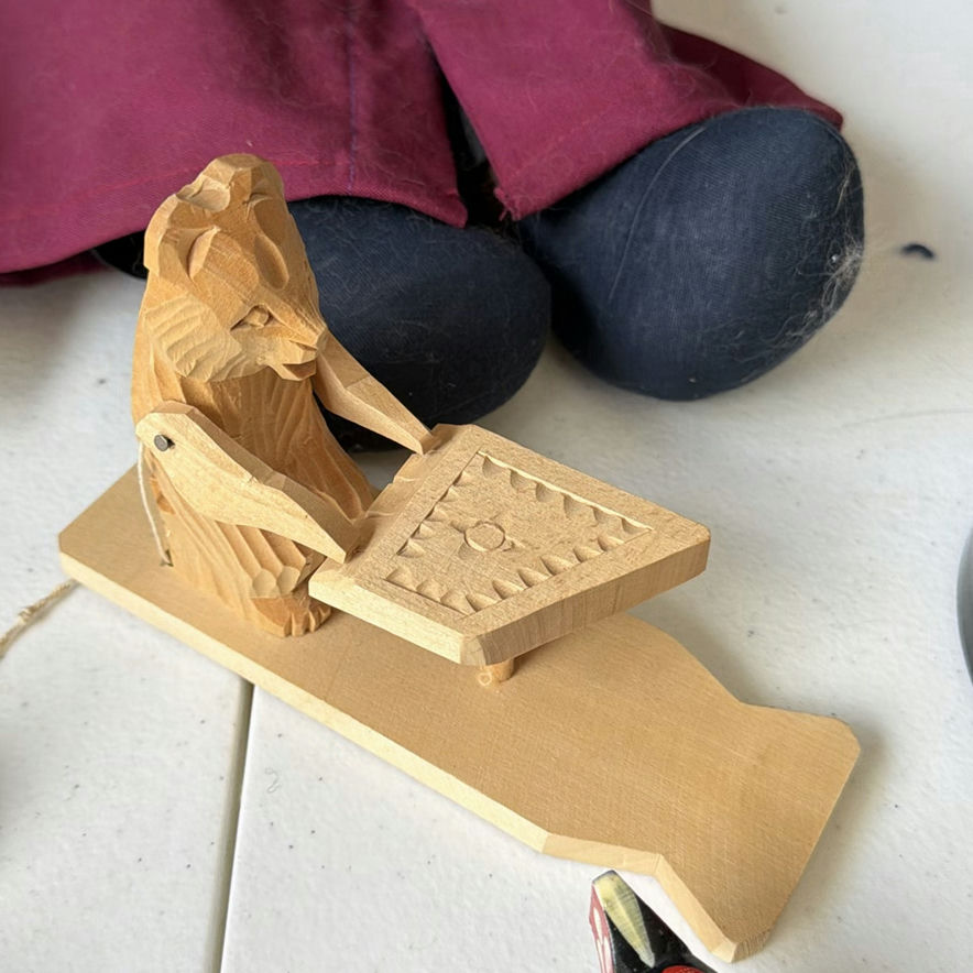 Cloth dolls, wooden folk-art figures, and a glitter globe - image 5 of 8
