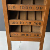 Vintage wooden display stand with slotted compartments and frog sculpture - thumbnail 3 of 9