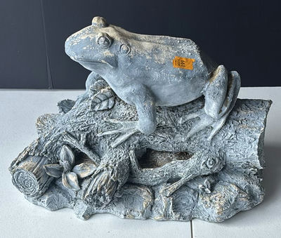 Frog Garden Statue on Log Base - Image 1 of 4