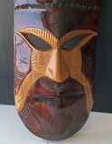 Vertical carved wooden mask sculpture with turtle motif - thumbnail 2 of 5