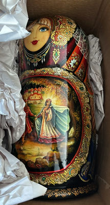 Decorative Lacquerware Panels, Russian Nesting Doll, Figurines, and Folding Screen - Image 1 of 11