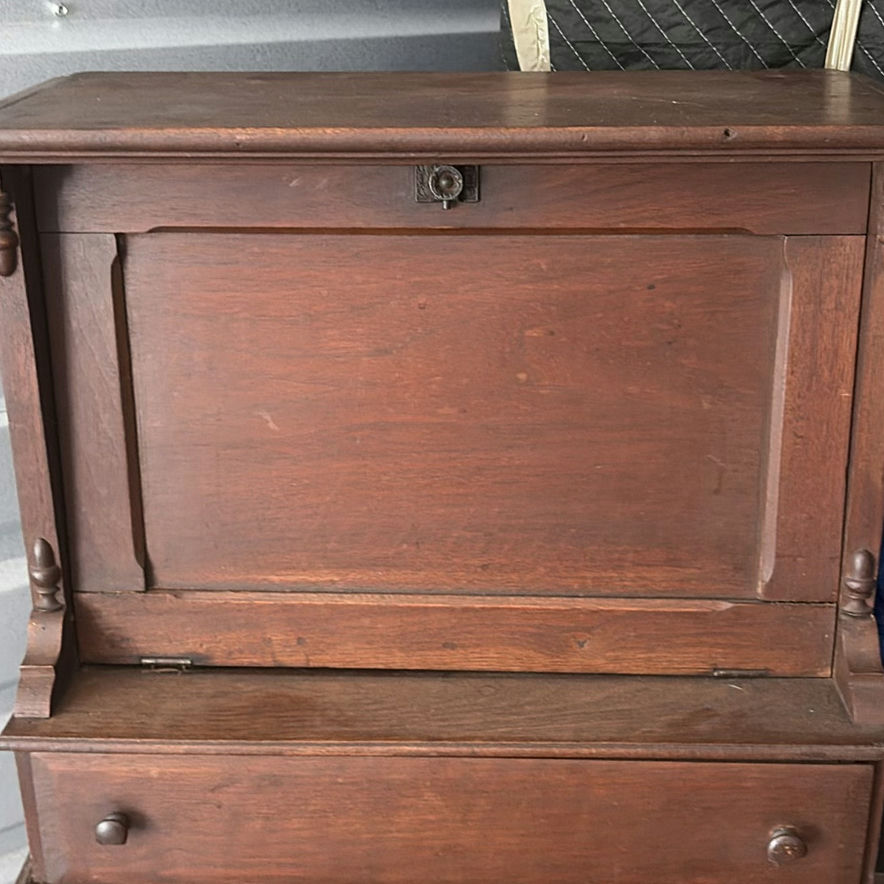 Vintage wooden secretary desk with drop-front writing surface - image 3 of 9