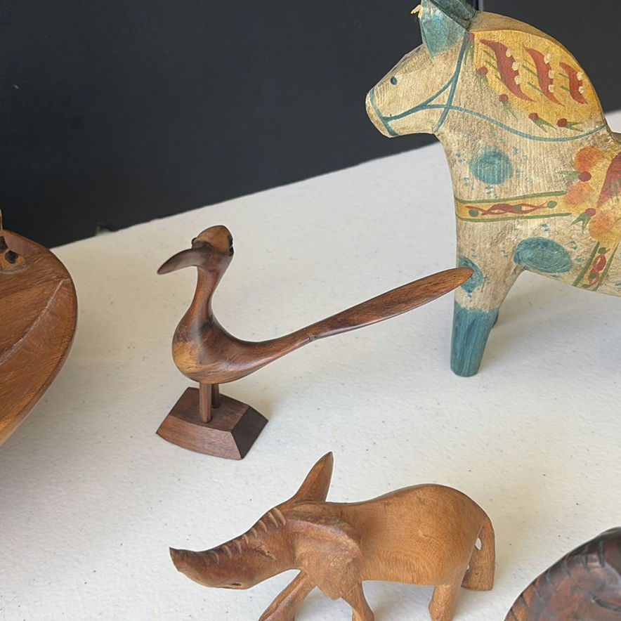 Set of carved wooden animal figurines and decorative horse - image 7 of 8