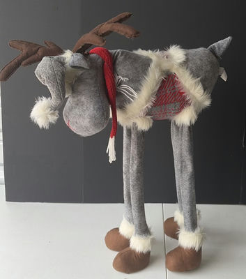 Gray plush reindeer with faux fur trim - Image 1 of 3