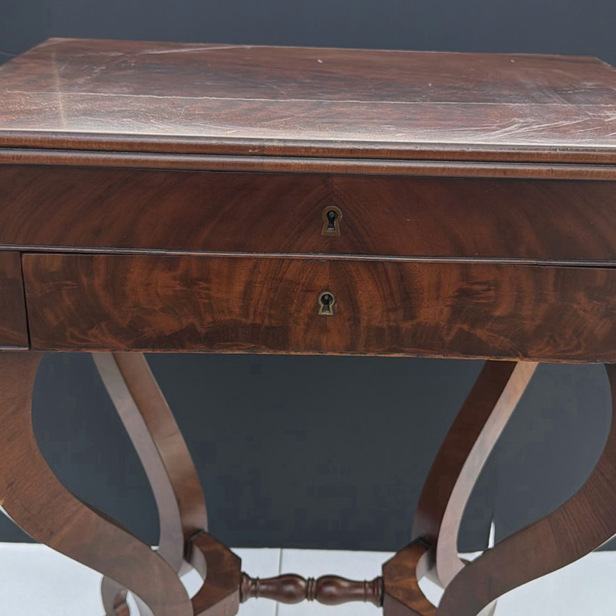 Antique wooden writing desk with hinged top and mirror - image 2 of 11