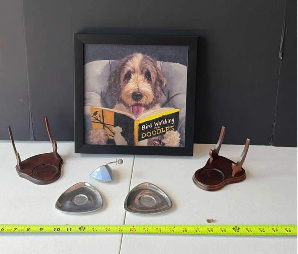 Framed dog portrait with book and assorted display pieces - image 1 of 6