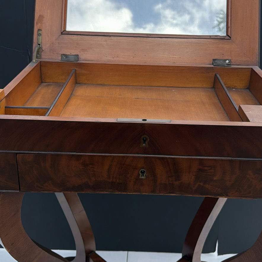 Antique wooden writing desk with hinged top and mirror - image 4 of 11
