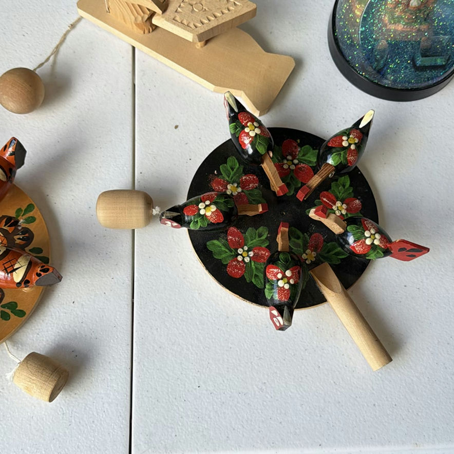 Cloth dolls, wooden folk-art figures, and a glitter globe - image 3 of 8