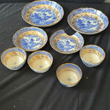 Blue and white porcelain bowls and plates with gold trim - thumbnail 4 of 7