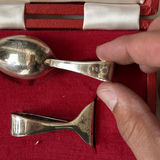 Cooper Brothers Sheffield Sterling silverware set baby spoon and pusher(40 grams) in red presentation box - thumbnail 3 of 5