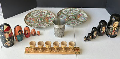 Matryoshka Nesting Dolls, Porcelain Plates, and Metalware - Image 1 of 9