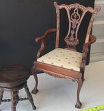 Two carved wooden doll chairs with a round side table - thumbnail 5 of 7