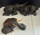 Carved Elephant Figurines and Elephant Wall Mask - thumbnail 1 of 5