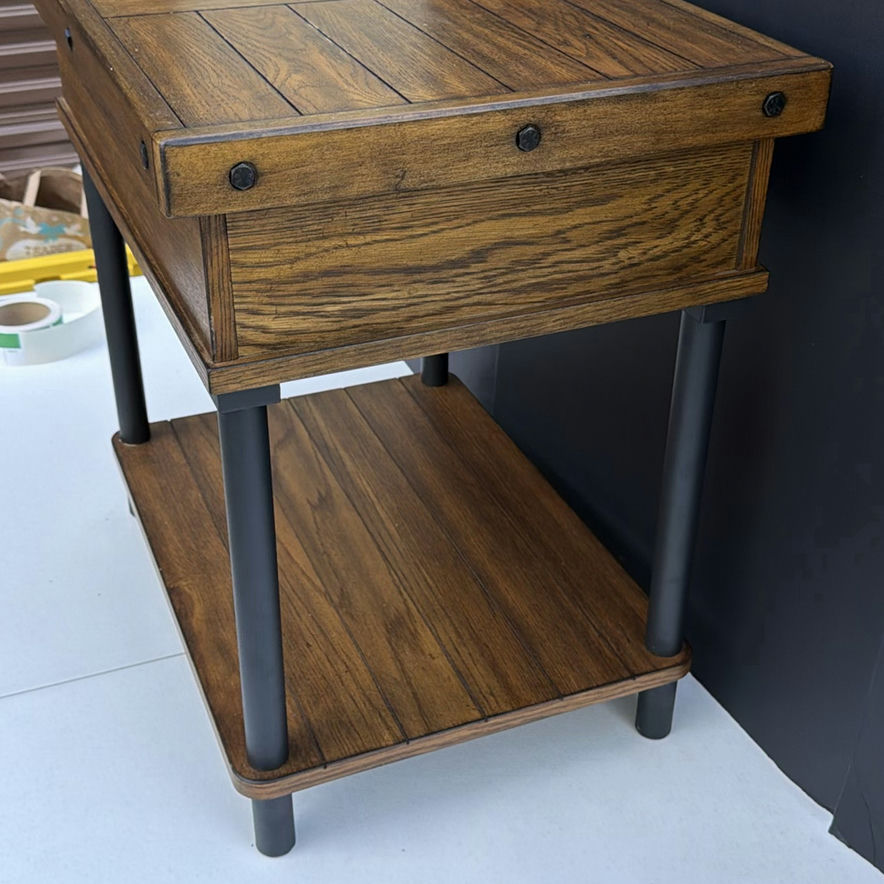 Wooden end table with upper storage box, drawer, and lower shelf - image 2 of 8