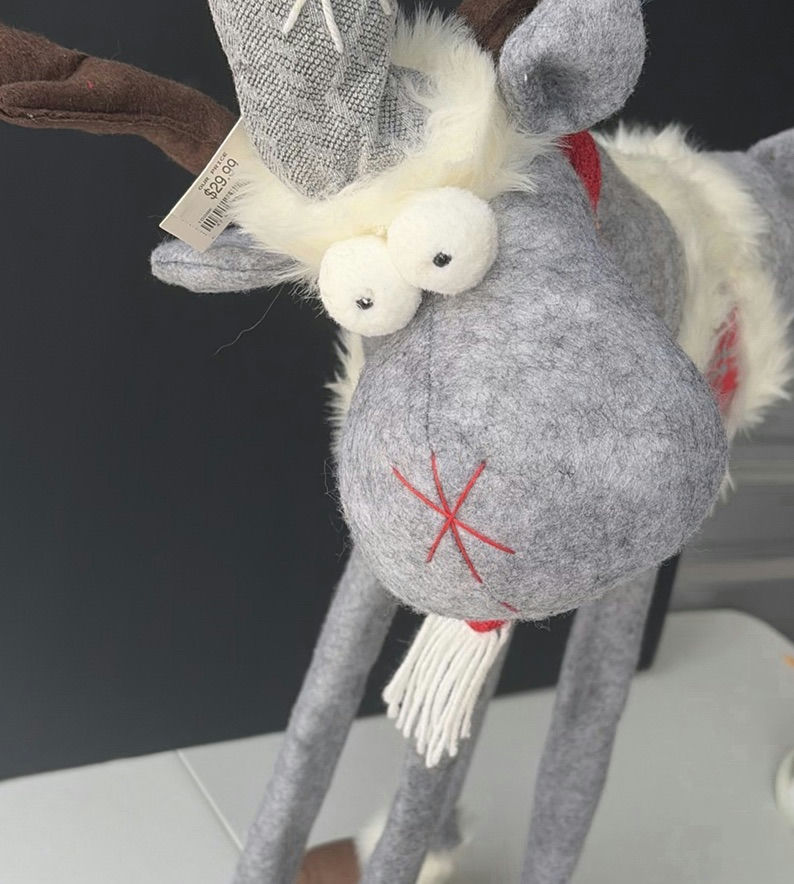 Gray plush reindeer with faux fur trim - image 2 of 3