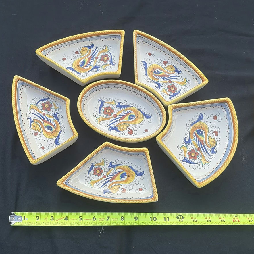 Ceramic Majolica-style serving set: oval platter and six wedge dishes - image 2 of 5