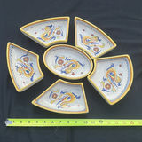 Ceramic Majolica-style serving set: oval platter and six wedge dishes - thumbnail 2 of 5