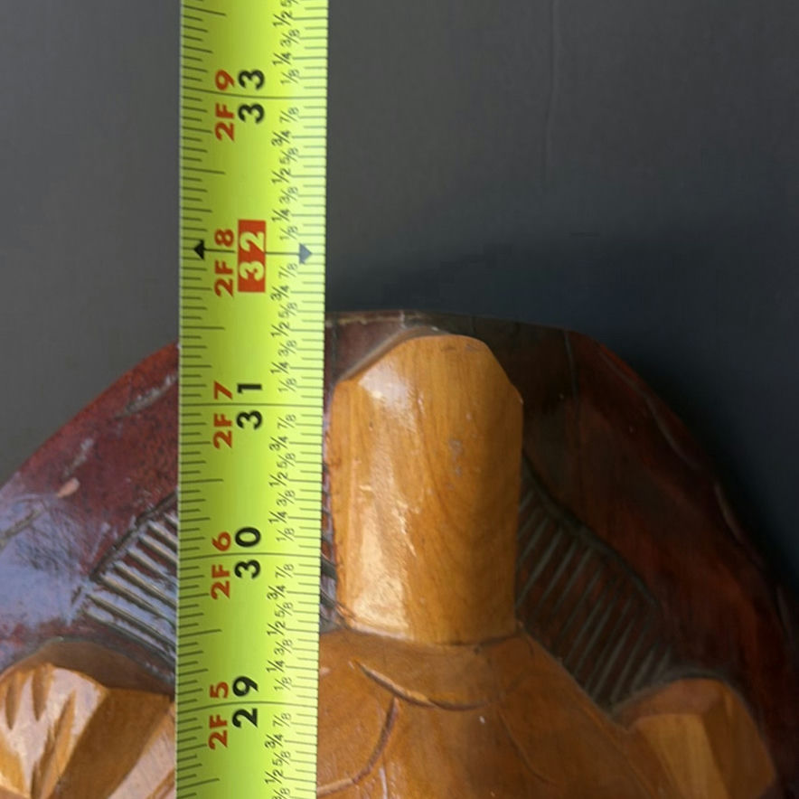 Vertical carved wooden mask sculpture with turtle motif - image 4 of 5