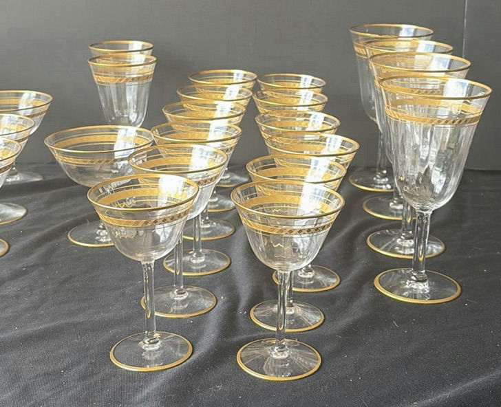Gold-rimmed glassware set with punch bowl and stemware - image 5 of 5