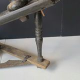 Antique spinning wheel with brass candlesticks and hand tools - thumbnail 6 of 7