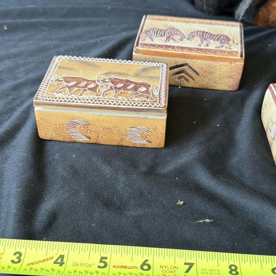 Carved wooden animal boxes and a monkey figurine - image 7 of 9