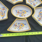 Ceramic Majolica-style serving set: oval platter and six wedge dishes - thumbnail 3 of 5