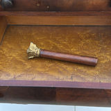 Antique wooden side table with two-drawer cabinet on carved pedestal base - thumbnail 9 of 10