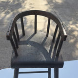 Dark wooden bar-height stool with curved back - thumbnail 3 of 7